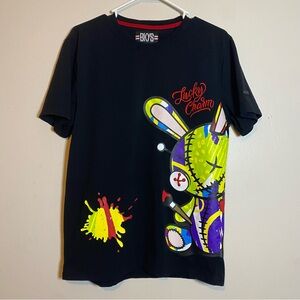 BKYS Lucky Charm Bunny Men’s Size Medium Black Graphic T-shirt